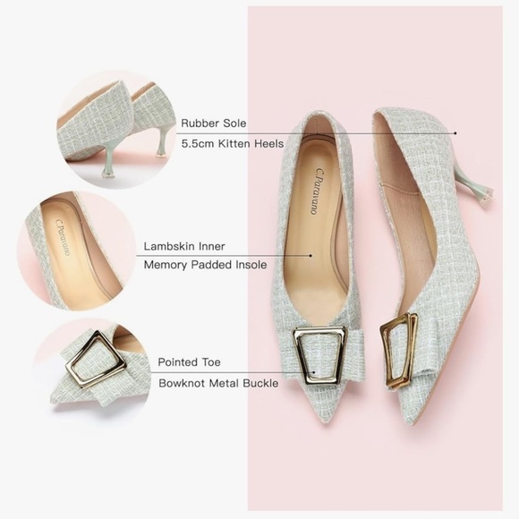 New C.Paravano Women's Kitten Heel Pumps-Pointed Toe with Metal Buckle - Picture 4 of 5